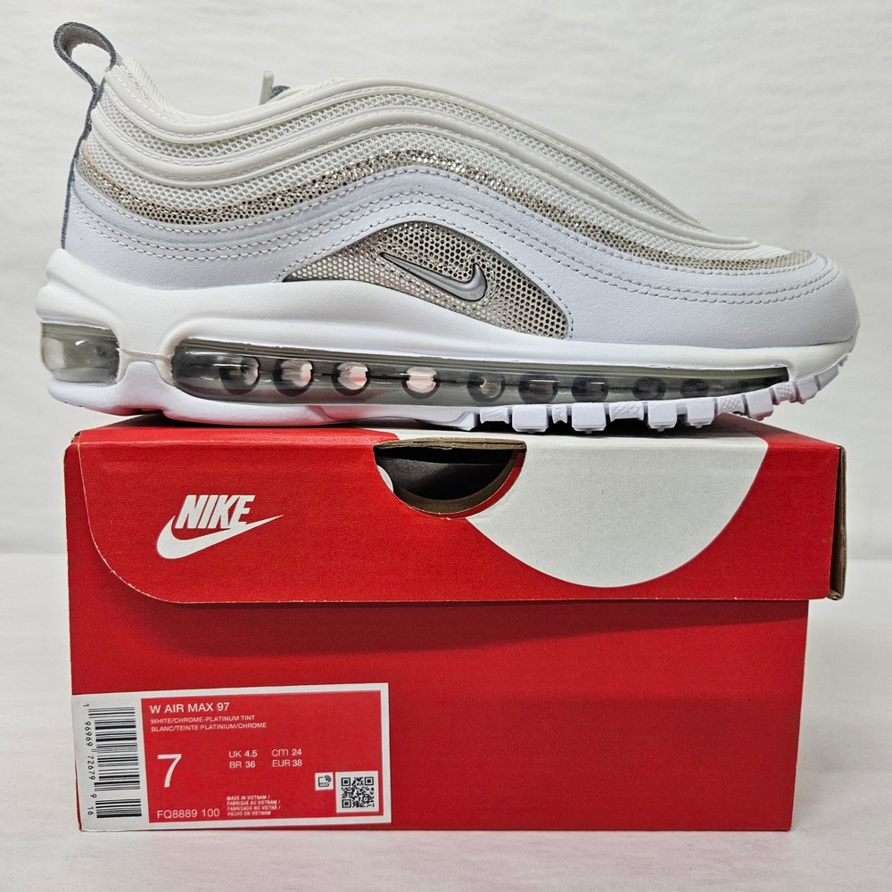 Nike Air Max 97 Sneakers FQ8889-100 White Chrome Platinum Tint Women's Size 7